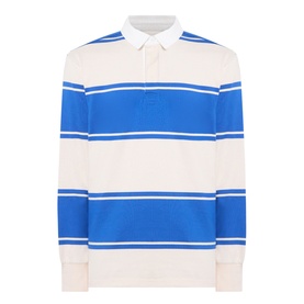 Gant nautical blue and white stripe cotton rugby sweatshirt with polo collar and long sleeves