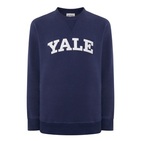 Gant V-Stitch Logo Sweatshirt in navy with white Yale graphic, ribbed trims, and straight hemline