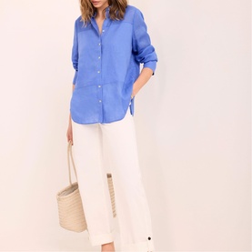 Button Cuff Cropped Wide Leg Chinos