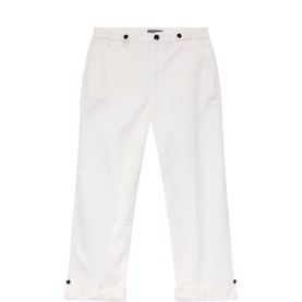 Button Cuff Cropped Wide Leg Chinos