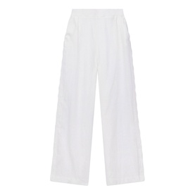 Scalloped Trim High-Rise Linen Trousers