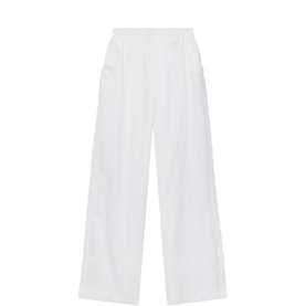 Scalloped Trim High-Rise Linen Trousers