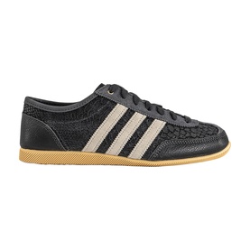 Adidas trainer in utility black with cream white three stripes, textured upper, lace-up fastening, and gum rubber sole