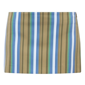 The Frankie Shop Green Multi Stripe mini skirt, cotton blend with vertical blue, green, khaki and white stripes