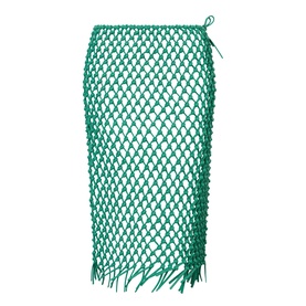 The Frankie Shop green leather macram&eacute; net midi skirt with fringe hem and tie waist detail