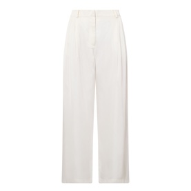 The Frankie Shop ivory silk wide-leg trousers with pleat front detail and belt loops, flat lay