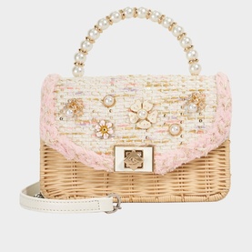 Blooms Embellished Top Handle Bag