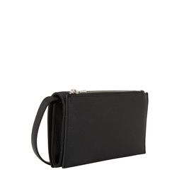 DKNY Etta Wallet Crossbody Bag in black pebbled faux leather, silver-tone zip and hardware, slim profile with adjustable crossbody strap