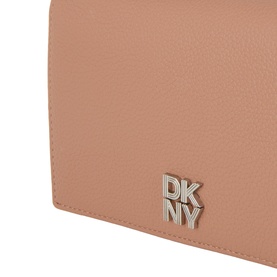 DKNY Etta Wallet Crossbody Bag in Hot Cocoa pebbled faux leather with silver-tone textured logo hardware detail