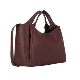 DKNY Willa Logo Satchel in Aged Wine, faux grained leather tote with twin carry handles, detachable strap and silver-toned hardware