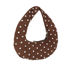 DKNY chocolate hobo shoulder bag with pearl embellishments, structured half-moon silhouette, zip closure, no visible strap hardware