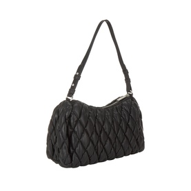 DKNY Remy Quilted Shoulder Bag in black with silver-tone hardware, adjustable single shoulder strap and top zip fastening