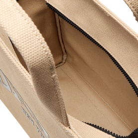 DKNY Hadlee Medium Tote Bag in khaki canvas with black zip fastening, showing interior lining and top carry handles