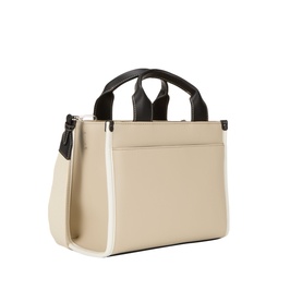 DKNY Hadlee Small Tote Bag in light taupe with black top handles, contrast trim, gold-tone hardware and top zip fastening