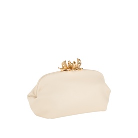 Marella Abete Embellished Clutch Bag in ivory with gold-tone flower turn-lock fastening and structured silhouette