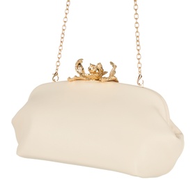 Marella Abete Embellished Clutch Bag in ivory with gold-tone floral turn-lock clasp and detachable chain strap