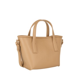 Marella camel tote bag with short handles, detachable shoulder strap, and gold-tone hardware, smooth leather-look finish