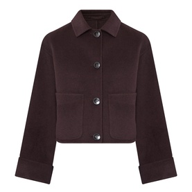 Marella brown cropped wool coat with spread collar, front patch pockets, button fastening and wide folded cuffs