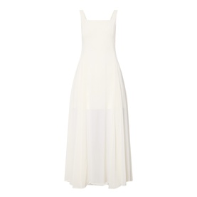 Marella Sabine Georgette Dress in Wool White, sleeveless midi with square neckline, fit-and-flare skirt and semi-sheer finish