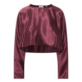 Marella bordeaux cropped satin shirt with long sleeves, relaxed boxy fit and round neckline, 100% acetate