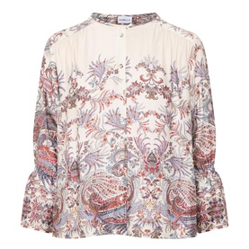 Marella Girino Printed Blouse in cream with paisley print, collarless neckline, flared cuffs, and front button fastening