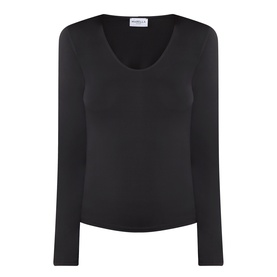 Marella black long-sleeve T-shirt with scoop neckline, slim fit in viscose-elastane blend, shown flat.