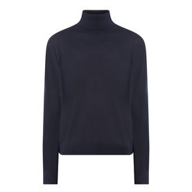 Marella navy lyocell turtleneck top with long sleeves and relaxed fit