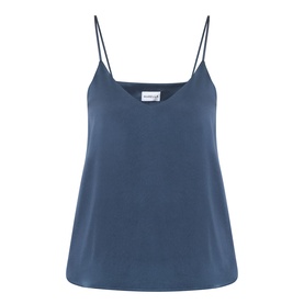 Marella aviation blue cami top with V-neckline, thin adjustable straps and relaxed fit, in triacetate blend fabric