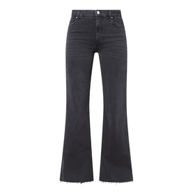 Marella black flared crop jeans with frayed hem, high waist, and subtle fading detail in cotton blend denim