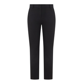Marella black slim-leg trousers with button waistband, belt loops, and cropped ankle length in cotton-blend fabric.