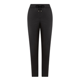 Marella black tapered trousers with elasticated drawstring waist, polyester-wool blend, slim leg silhouette
