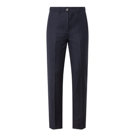 Marella Macina Straight Leg Trousers in navy plain, tailored fit with pressed creases, belt loops, and button fly fastening.