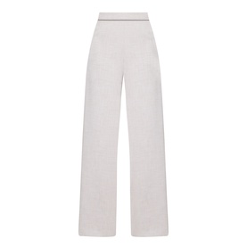 Marella Pausa Wide-Leg Trousers in light grey with covered waistband, satin trim, and clean hems