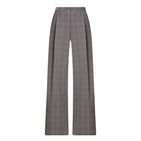 Marella Carena Prince of Wales Wide Leg Trousers in grey check, wide-leg silhouette with pressed creases and belt loops
