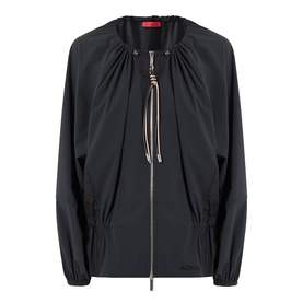 Max&Co Moli Technical Blouse in black with round neckline, two-way zip, elasticated drawstring neck and waist, long sleeves