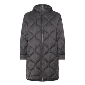 Max&Co Vello Quilted Coat in black with high-neck hood, onion quilting, two-way front zip and rounded hem