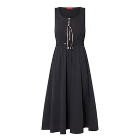 Max&Co black sleeveless midi dress with drawstring waist detail and flared skirt in polyamide-elastane blend