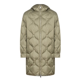Max&Co Vello Quilted Coat in kaki with onion quilting, high-neck hood, two-way front zip and dipped hem