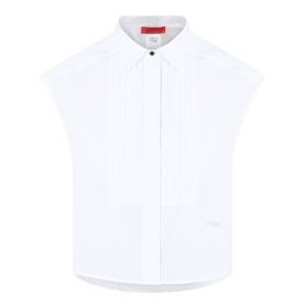 Max&Co optical white sleeveless cotton shirt with pleated bib front and button placket