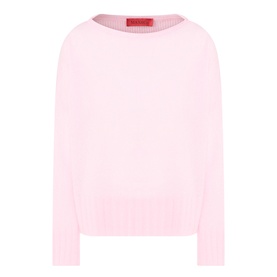 Max&Co Stampa Knit Sweater in pink plain with rolled boat neckline, long sleeves, dropped shoulders, and ribbed trims