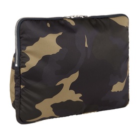 Porter Yoshida Counter Shade Laptop Case in Woodland Khaki camo-print nylon, silver-tone zip hardware, exterior zipped pocket visible