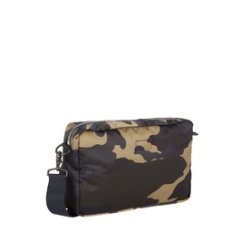 Porter Yoshida Counter Shade Shoulder Bag in Woodland Khaki camo-print nylon, zip fastening, zipped exterior pocket, dark navy adjustable crossbody