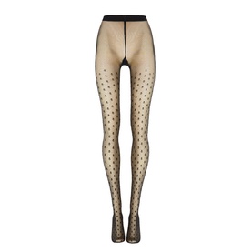 Wolford black sheer tights with allover polka dot pattern and elasticated waistband
