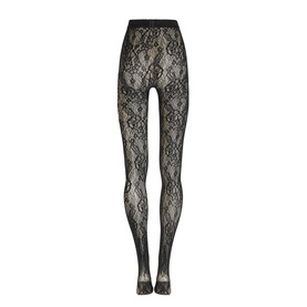 Wolford black floral lace tights with allover rose pattern and smooth elasticated waistband