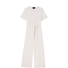 Button Front Wide Leg Jumpsuit