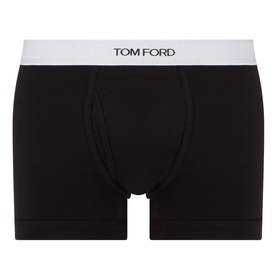Tom Ford Boxers 1Pk in black with white branded elasticated waistband, cotton-elastane blend