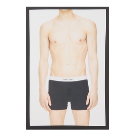 Model wearing Tom Ford Black Boxers 1Pk with white branded waistband, 95% cotton stretch fabric.