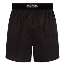 Tom Ford Boxers in dark brown silk with wide branded elasticated waistband, flat-front silhouette