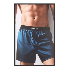 Model wearing Tom Ford Boxers 1Pk in dark brown silk with black branded elasticated waistband.
