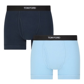 Tom Ford Two-Pack Logo Boxers in navy and aqua, with branded elasticated waistband, stretch cotton design